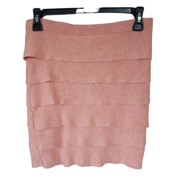 BCBG MaxAzria LeeAnn Tiered Mini Skirt M Blush Metallic Bodycon Chic Party - Picture 6 of 10
